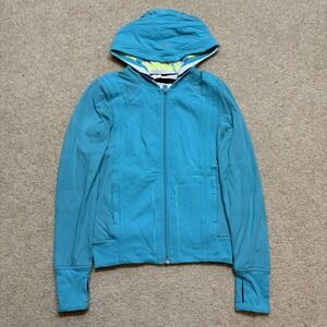 Ivivva by Lululemon Hoodie Girls 6 Teal Multicolor Striped Reversible Full Zip